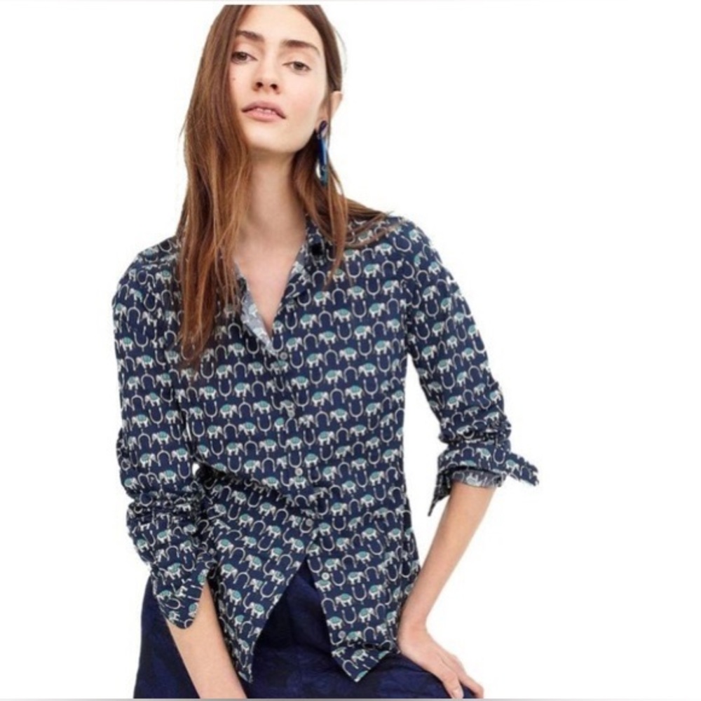 J Crew perfect shirt in elephant print / Size 0 Petite / Worn only once